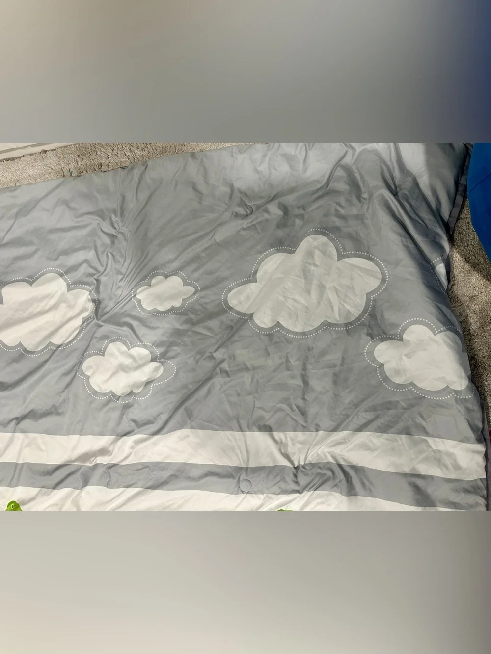 Cute Dinosaur Stripe Kids Comforter in Gray, Green & Blue